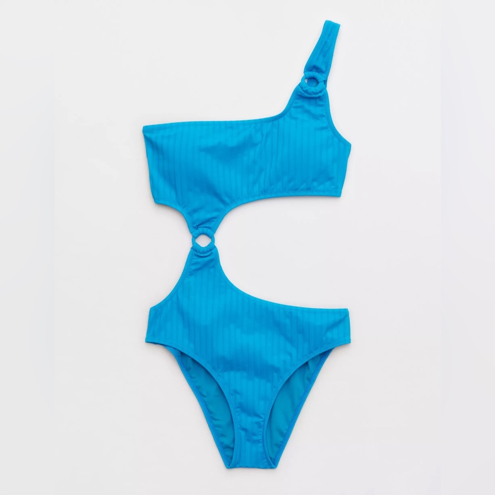 Aerie Women's One-Shoulder Cutout Swimsuit in Blue